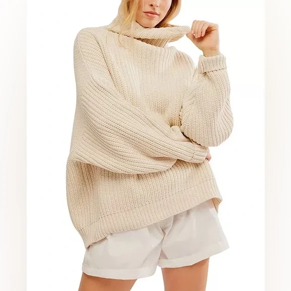 Free People “Swim Too Deep” Cream Turtle Neck Sweater - Picture 3 of 11